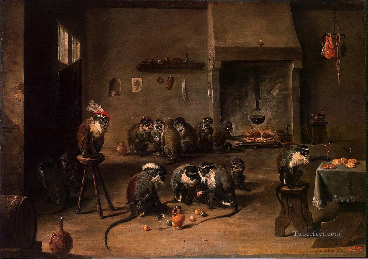 Teniers David II Affen in der Küche Ölgemälde
